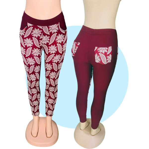 Leggin Casual Bordado Rojo Vino
