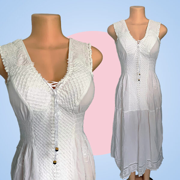 Vestido Largo Bordado en algodon