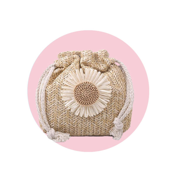 Bolso de paja con cordón y estampado floral