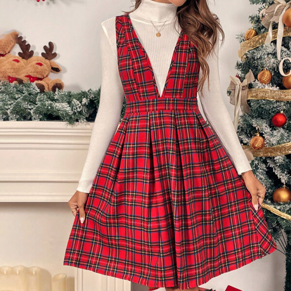 Vestido con tirantes a cuadros para mujer  - Imagen 3
