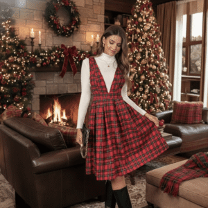 Vestido con tirantes a cuadros para mujer 