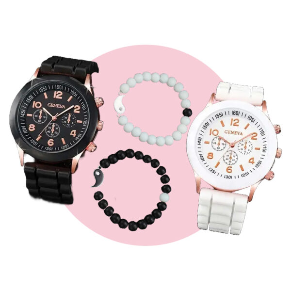 4 piezas - 2 Reloj de Cuarzo+ 2 Pulseras