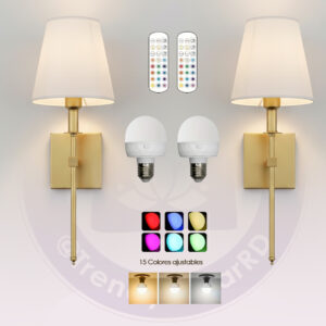 Lampara Aplique de Pared Moderno Dorado con Bombillo RGB LED Recargable (Control Remoto)
