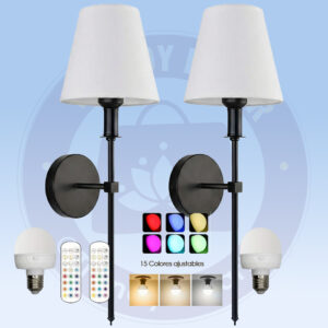 Lampara Aplique de Pared Moderno Negro con Bombillo LED RGB Recargable (Control Remoto)