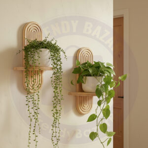 Set de 2 Repisas Flotantes de Madera en Arco – Estantes de Pared con Diseño Ranurado Estilo Boho Aesthetic